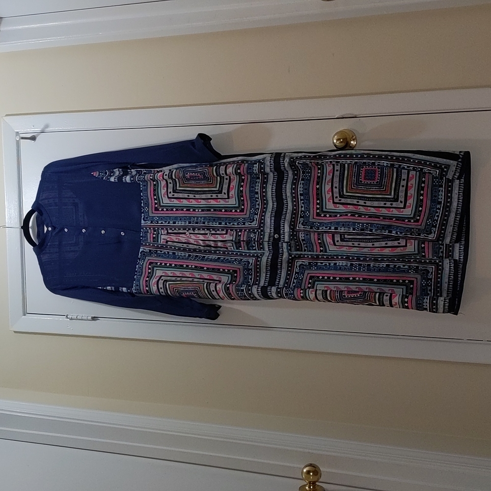 Mara Hoffman Blue Tribal Boho Maxi Shirt Dress Tunic